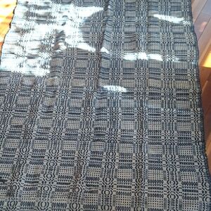 Antique navy & cream wool & linen coverlet
